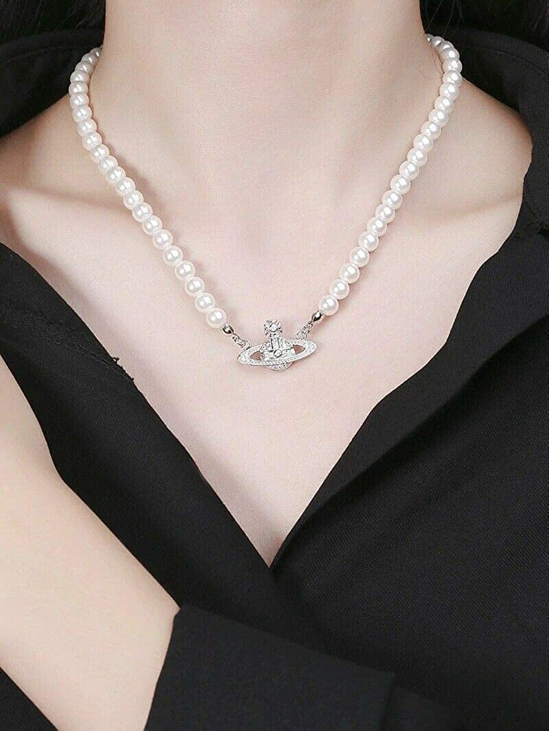 Rhinestone Faux Planet Saturn Pearl Necklace For Women Jewelry, Fake Pearl  Collar Pendant A Necklace Men With Charm For Girls Y2k Jewelry Ladies |  Fruugo MY
